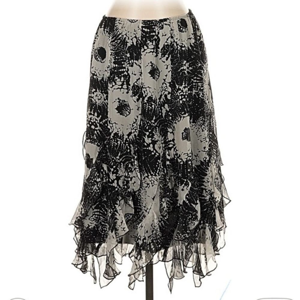 Bergamo Studio Silk Handkerchief Hem Ruffle Midi Skirt Abstract Whimsigoth 4